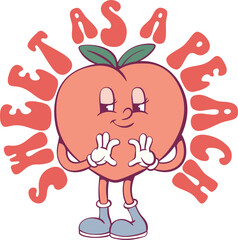 Peach with quote retro groovy mascot