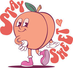 Peach with quote retro groovy mascot