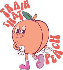 Fototapeta premium Peach with quote retro groovy mascot