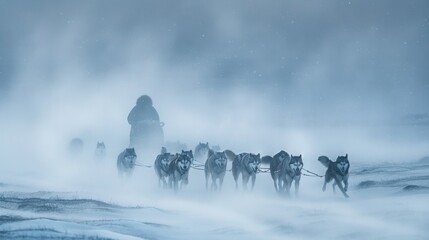 Portrait of Husky dogs in dog sledding in cold winter with snow