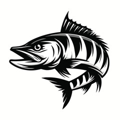 barracuda fish logo mascot in black and white silhouette