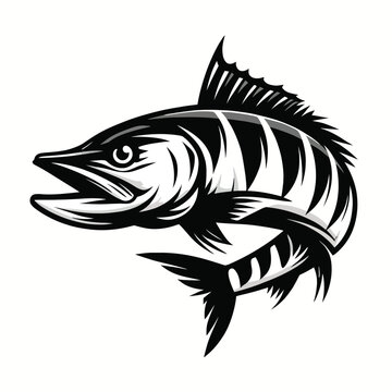 recommend clip art: barracuda fish logo mascot in black and white silhouette