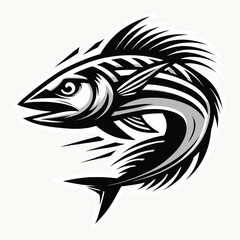 cartoon anchovy fish in black and white silhouette