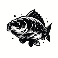 carp fish logo mascot in black and white silhouette