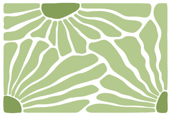 Groovy abstract flower art set. Organic doodle shapes in trendy naive retro hippie 60s 70s style. Contemporary poster and background. Floral botanic vector illustration in green colors.