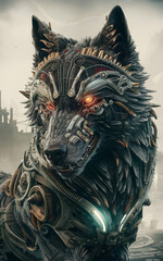 Fototapeta premium A wolf that integrates technology