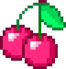 Pink cherry pixel art vector icon