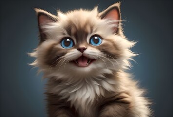 Obraz premium Cute Ragdoll cat, happy and positive. Isolated on a blue background