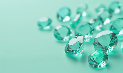 Minimalist Cyan Gemstones on Green Background