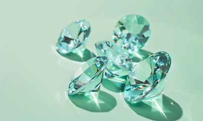 Fototapeta premium Minimalist Cyan Gemstones on Green Background