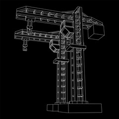 Construction crane tower. Building industrial concept. Wireframe low poly mesh vector illustration.