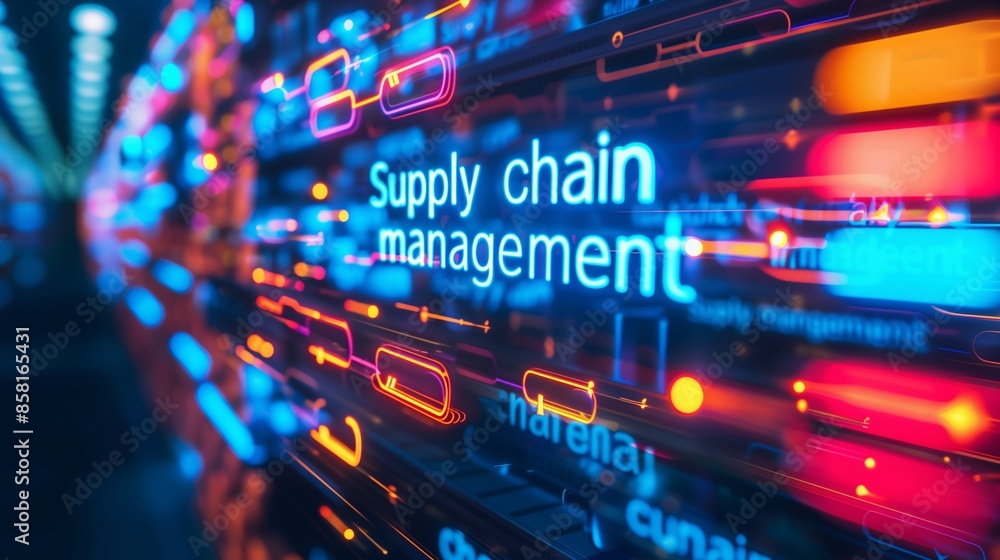 Poster supply chain management text floating in the air, symbolizing efficient logistics and streamlined op