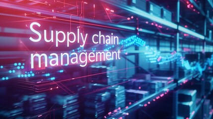 Fototapeta premium Supply chain management text floating in the air, symbolizing efficient logistics and streamlined operations.
