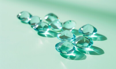 Fototapeta premium Minimalist Cyan Gemstones on Green Background