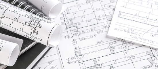 Architects concept, engineer architect designer freelance work on start-up project drawing,...