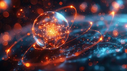 Enchanting abstract illustration of quantum electrons, intertwining with advanced scientific technology, featuring swirling patterns and luminescent colors that capture the essence of modern science.