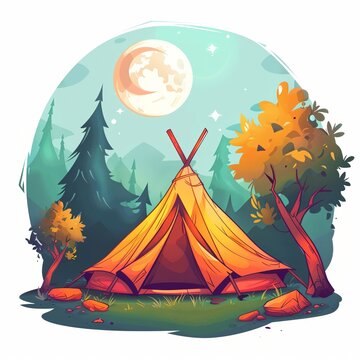 orange tent camping under full moon clip art preview
