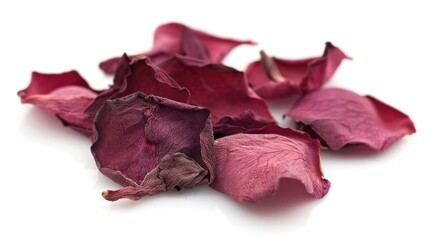 Obraz premium Close up photo of dried rose petals in a classic style on a white background with clipping path