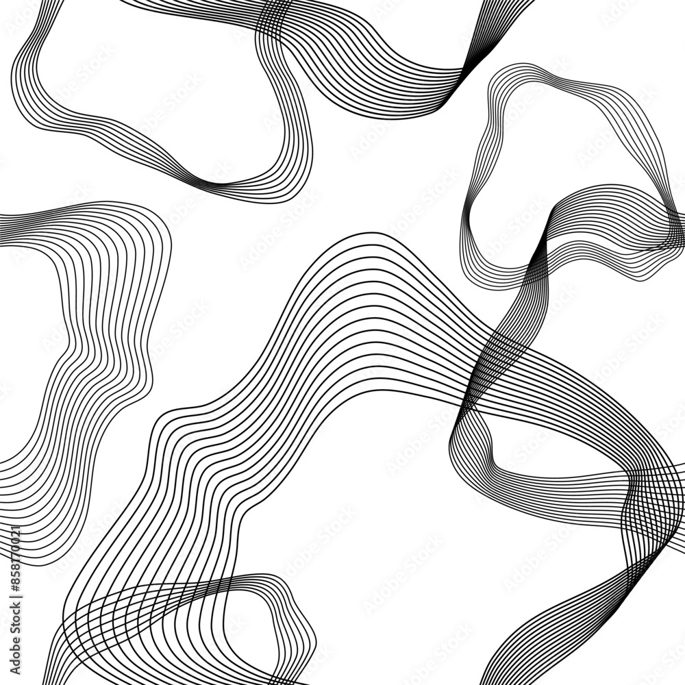 Poster abstract linear liquid shapes seamless pattern. black and white line seamless background for print w