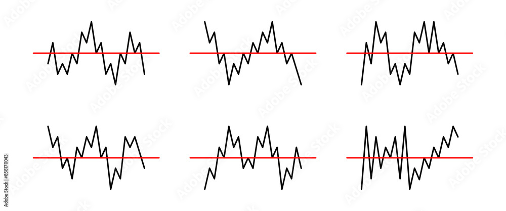 Poster set of graphic icons with red horizontal lines. design isolated on white background