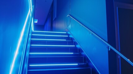 Neon blue light sign with inspirational quote on a dark blue wall