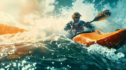 Fototapeta premium Extreme Kayaking: Navigating Fierce Rapids