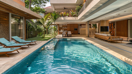 Modern house with pool, modern villa with pool on the beach, luxury villa.