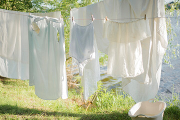Clothes dress hanging on a clothesline