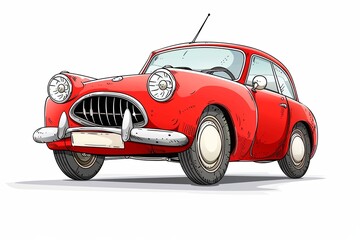 Red vintage car watercolor illustration depicting classic automobile concept