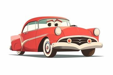 Vintage red car illustration, cartoon vehicle concept