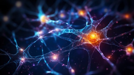 Obraz premium Visualization of Active Neural Network with Glowing Neuron Connections.