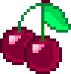 Fototapeta premium Dark cherry (bing cherry) pixel art vector icon