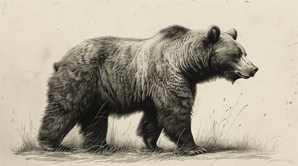Grizzly bear Brown bear illustration, historic drawing, engraving, ink, line art, vector, 4K, 16:9