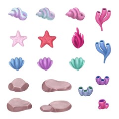 Fototapeta premium Set coral sea icon postcardseaweed