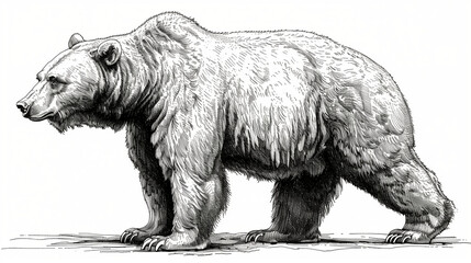 Grizzly bear Brown bear illustration, historic drawing, engraving, ink, line art, vector, 4K, 16:9
