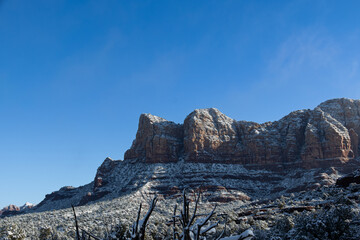 The snow covered landscape of Sedona, Arizona after a snow storms has turned Sedona into a winter wonderland.