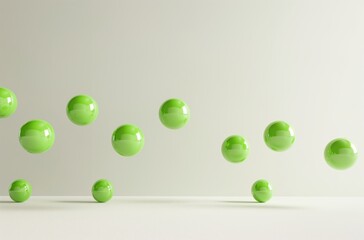 Green balls jumping against white wall