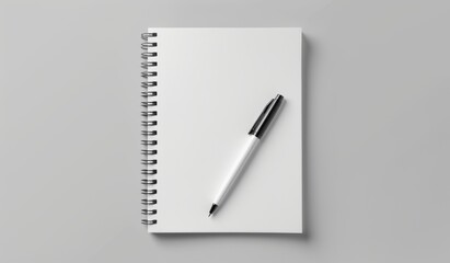 Obraz premium Pen and paper, spiral notebook with a blank white page, photography, minimalist