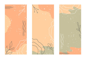 Vertical Abstract Autumn Backgrounds Collection. Empty Template for Social Media Set. Blank Banners with Space for Text.