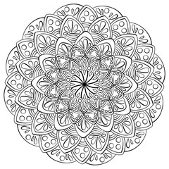 Doodle mandala with drops and circles, fantasy coloring page for creativity and design