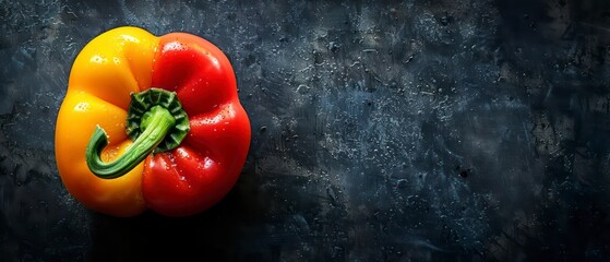 A bold red capsicum and its halved counterpart stand out against a dark, textured surface, highlighting their crispness and rich color for a dramatic effect.