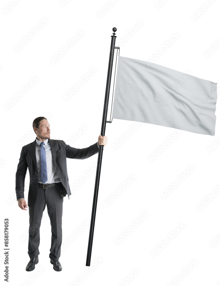 Aufkleber a man in a suit holds a large flag on a white background, showcasing a plain flag design template su