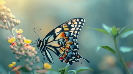 Obraz premium Beautiful butterfly fly rest over flowers outdoors