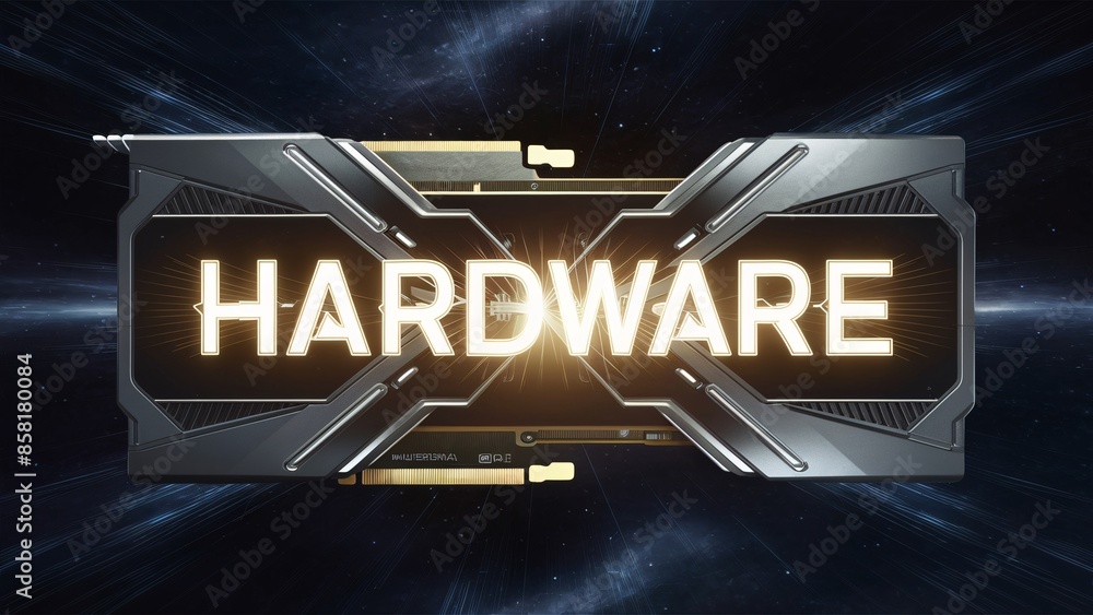 Poster the image is a dark blue background with a glowing yellow and gray circuit board with the word 