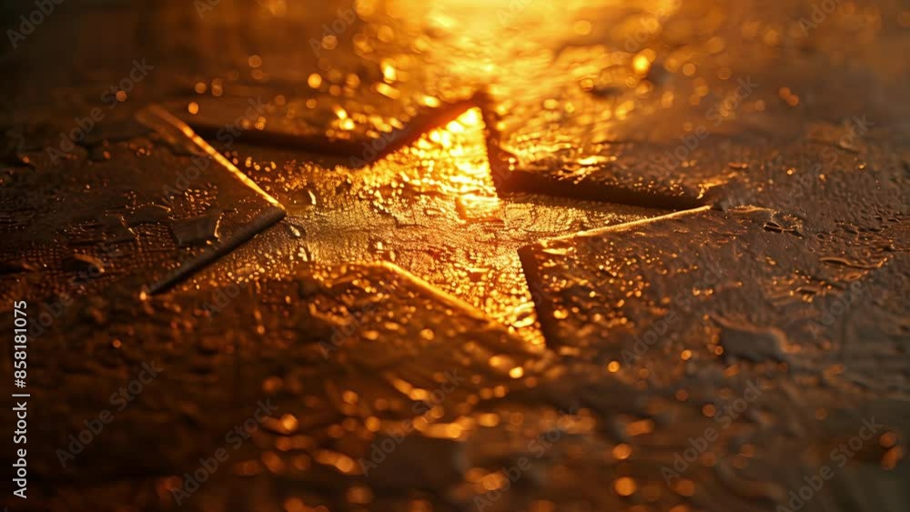 Poster a shot of a glowing star decal on a textured surface highlighting the way the light catches on the r
