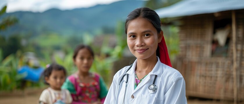 Healthcare providers conducting a family planning outreach program in a remote village, offering birth control options and reproductive health education