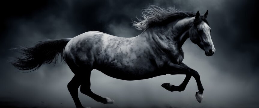 Ethereal ink painting ghostly image of a galloping
