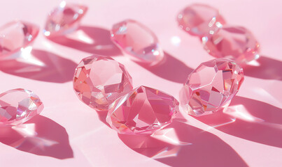 Minimalist Light Pink Gemstones on Pink Background
