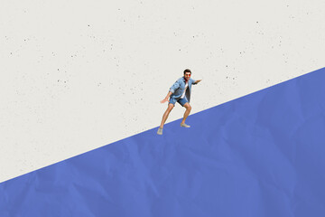 Composite photo collage of happy man wear sunglass casual cloth dance summer ocean vacation relax...