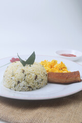 Indonesian specialties namely a plate of lime leaf fried rice which is a blend of rice